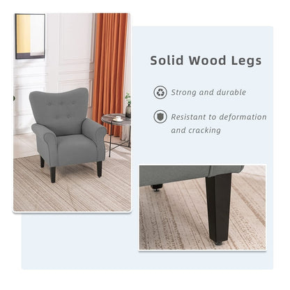 Fauteuil d'appoint moderne Erommy, fauteuil à dossier haut, canapé simple en tissu rembourré avec pieds en bois pour salon