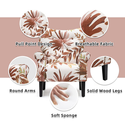 Fauteuil d'appoint moderne Erommy, fauteuil à dossier haut, canapé simple en tissu rembourré avec pieds en bois pour salon