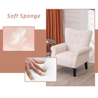 Fauteuil d'appoint moderne Erommy, fauteuil à dossier haut, canapé simple en tissu rembourré avec pieds en bois pour salon