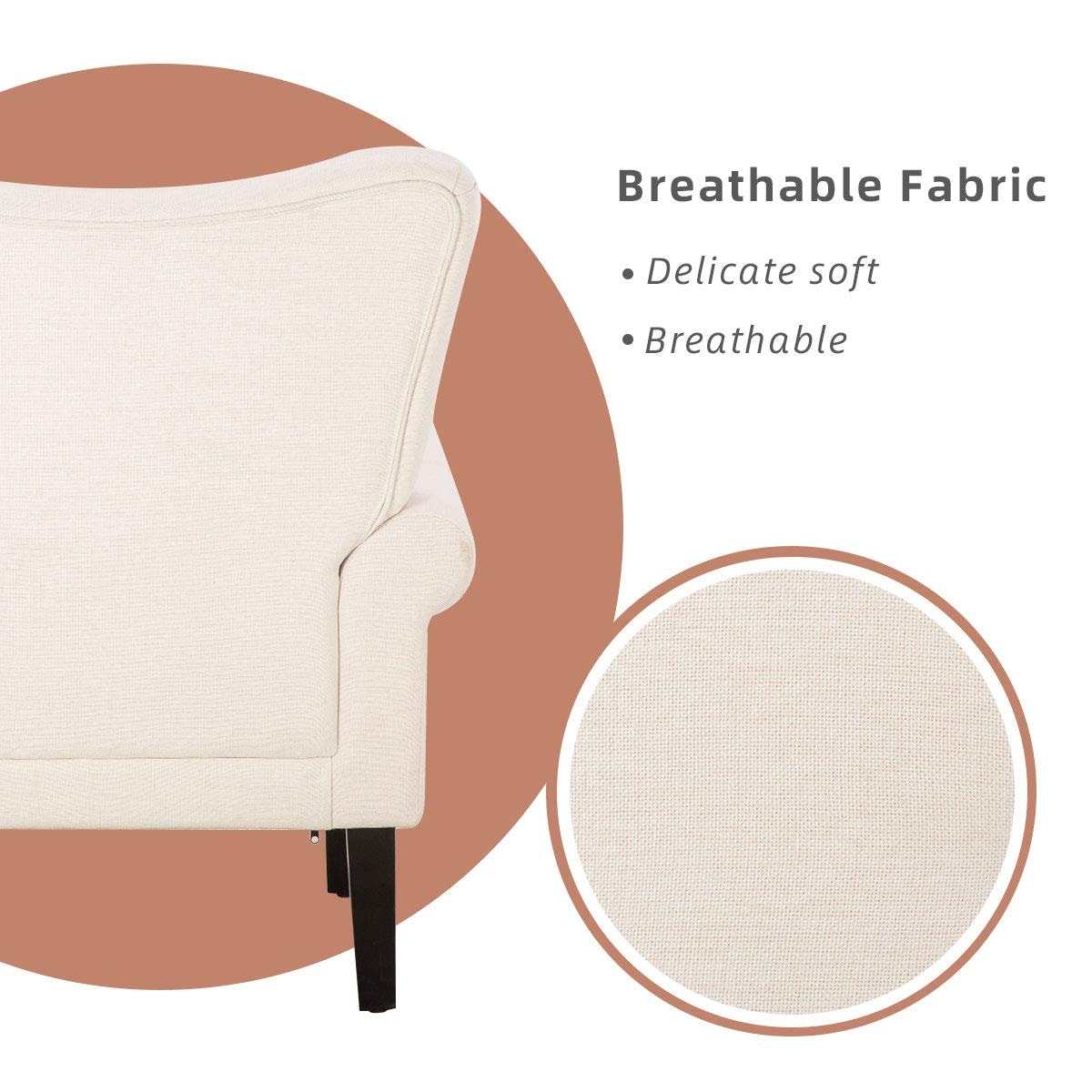 Fauteuil d'appoint moderne Erommy, fauteuil à dossier haut, canapé simple en tissu rembourré avec pieds en bois pour salon