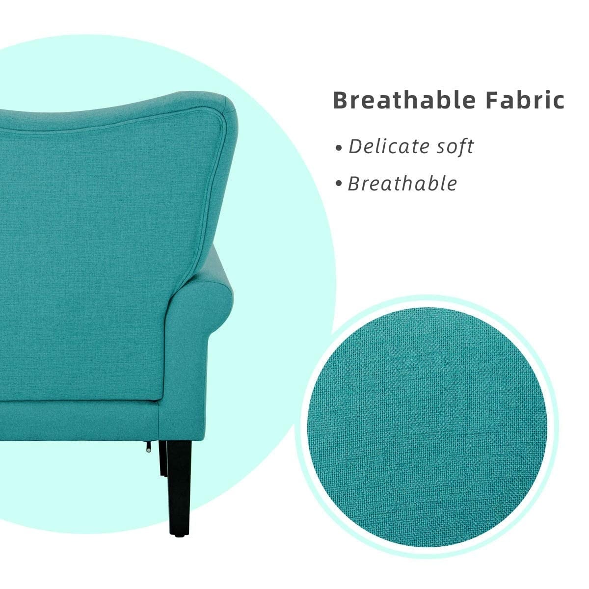 Fauteuil d'appoint moderne Erommy, fauteuil à dossier haut, canapé simple en tissu rembourré avec pieds en bois pour salon