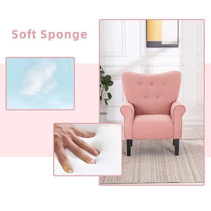 Fauteuil d'appoint moderne Erommy, fauteuil à dossier haut, canapé simple en tissu rembourré avec pieds en bois pour salon