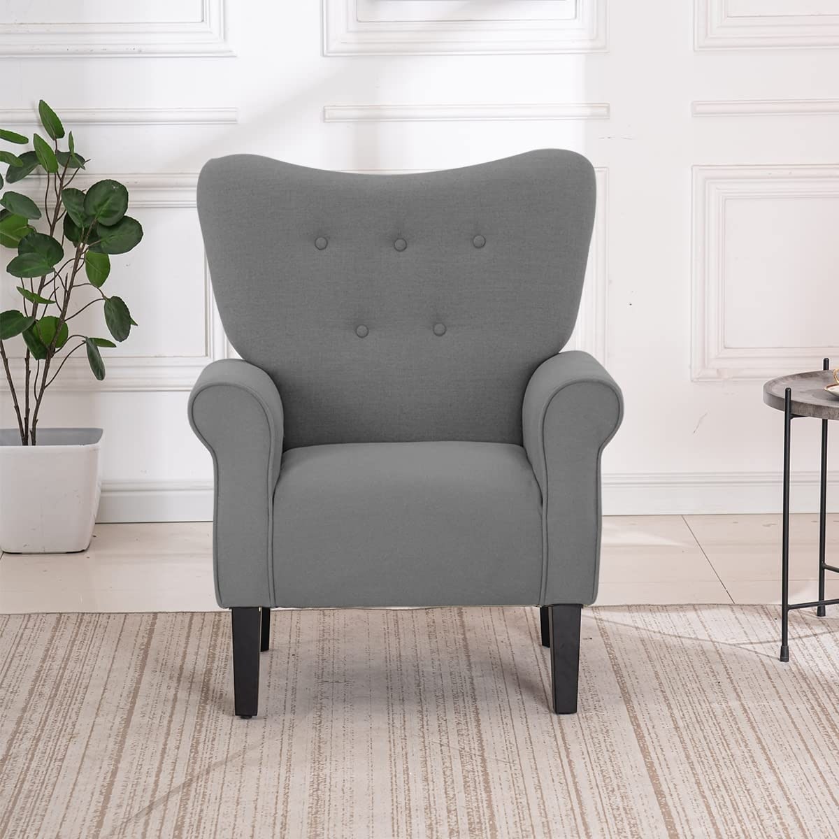 Fauteuil d'appoint moderne Erommy, fauteuil à dossier haut, canapé simple en tissu rembourré avec pieds en bois pour salon