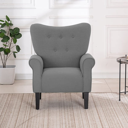 Fauteuil d'appoint moderne Erommy, fauteuil à dossier haut, canapé simple en tissu rembourré avec pieds en bois pour salon