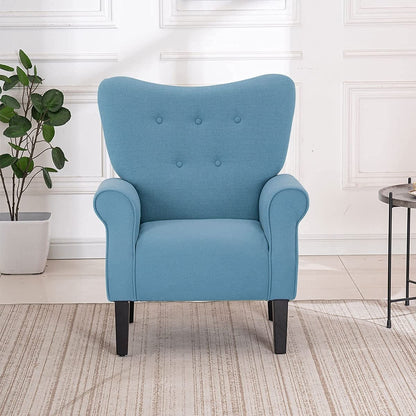 Fauteuil d'appoint moderne Erommy, fauteuil à dossier haut, canapé simple en tissu rembourré avec pieds en bois pour salon