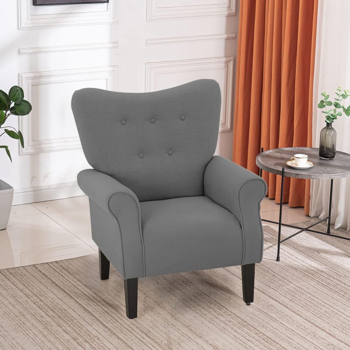 Fauteuil d'appoint moderne Erommy, fauteuil à dossier haut, canapé simple en tissu rembourré avec pieds en bois pour salon