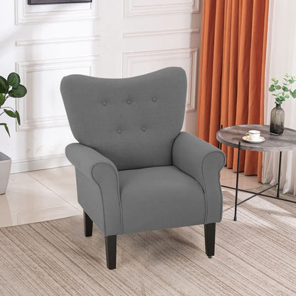 Fauteuil d'appoint moderne Erommy, fauteuil à dossier haut, canapé simple en tissu rembourré avec pieds en bois pour salon