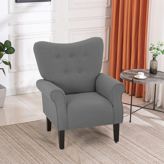 Fauteuil d'appoint moderne Erommy, fauteuil à dossier haut, canapé simple en tissu rembourré avec pieds en bois pour salon
