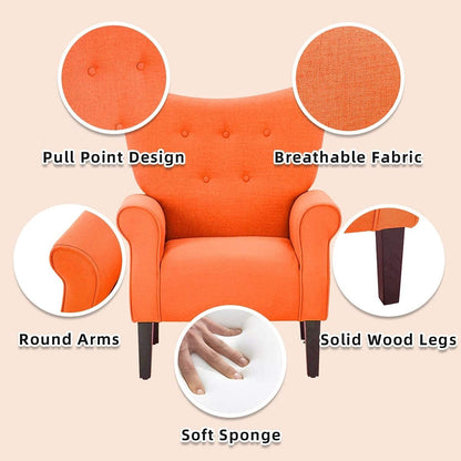 Fauteuil d'appoint moderne Erommy, fauteuil à dossier haut, canapé simple en tissu rembourré avec pieds en bois pour salon