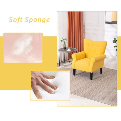 Fauteuil d'appoint moderne Erommy, fauteuil à dossier haut, canapé simple en tissu rembourré avec pieds en bois pour salon