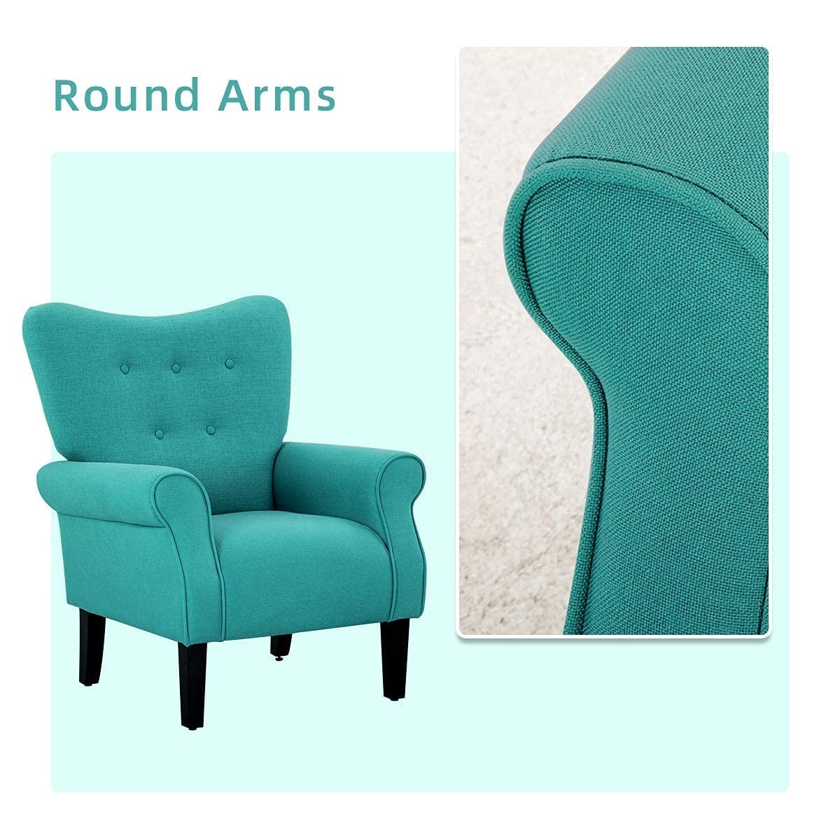 Fauteuil d'appoint moderne Erommy, fauteuil à dossier haut, canapé simple en tissu rembourré avec pieds en bois pour salon