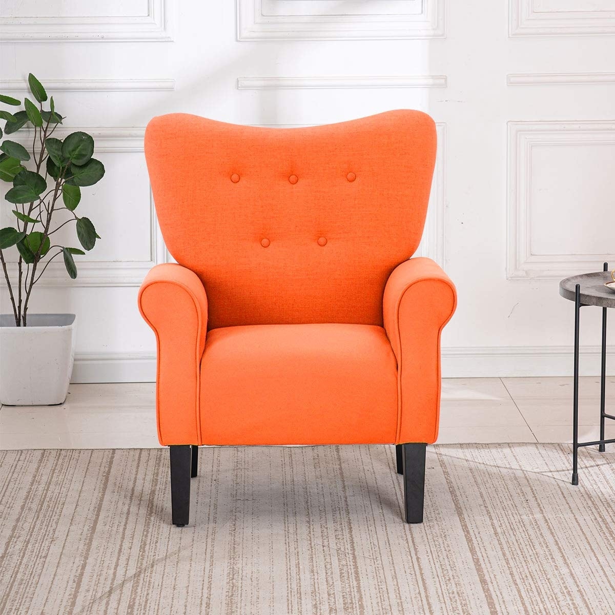 Fauteuil d'appoint moderne Erommy, fauteuil à dossier haut, canapé simple en tissu rembourré avec pieds en bois pour salon