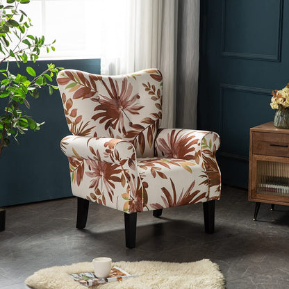 Fauteuil d'appoint moderne Erommy, fauteuil à dossier haut, canapé simple en tissu rembourré avec pieds en bois pour salon