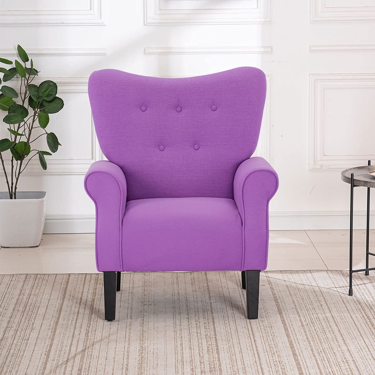 Fauteuil d'appoint moderne Erommy, fauteuil à dossier haut, canapé simple en tissu rembourré avec pieds en bois pour salon