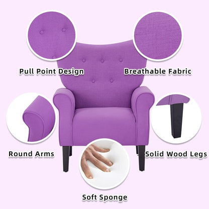 Fauteuil d'appoint moderne Erommy, fauteuil à dossier haut, canapé simple en tissu rembourré avec pieds en bois pour salon