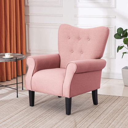 Fauteuil d'appoint moderne Erommy, fauteuil à dossier haut, canapé simple en tissu rembourré avec pieds en bois pour salon