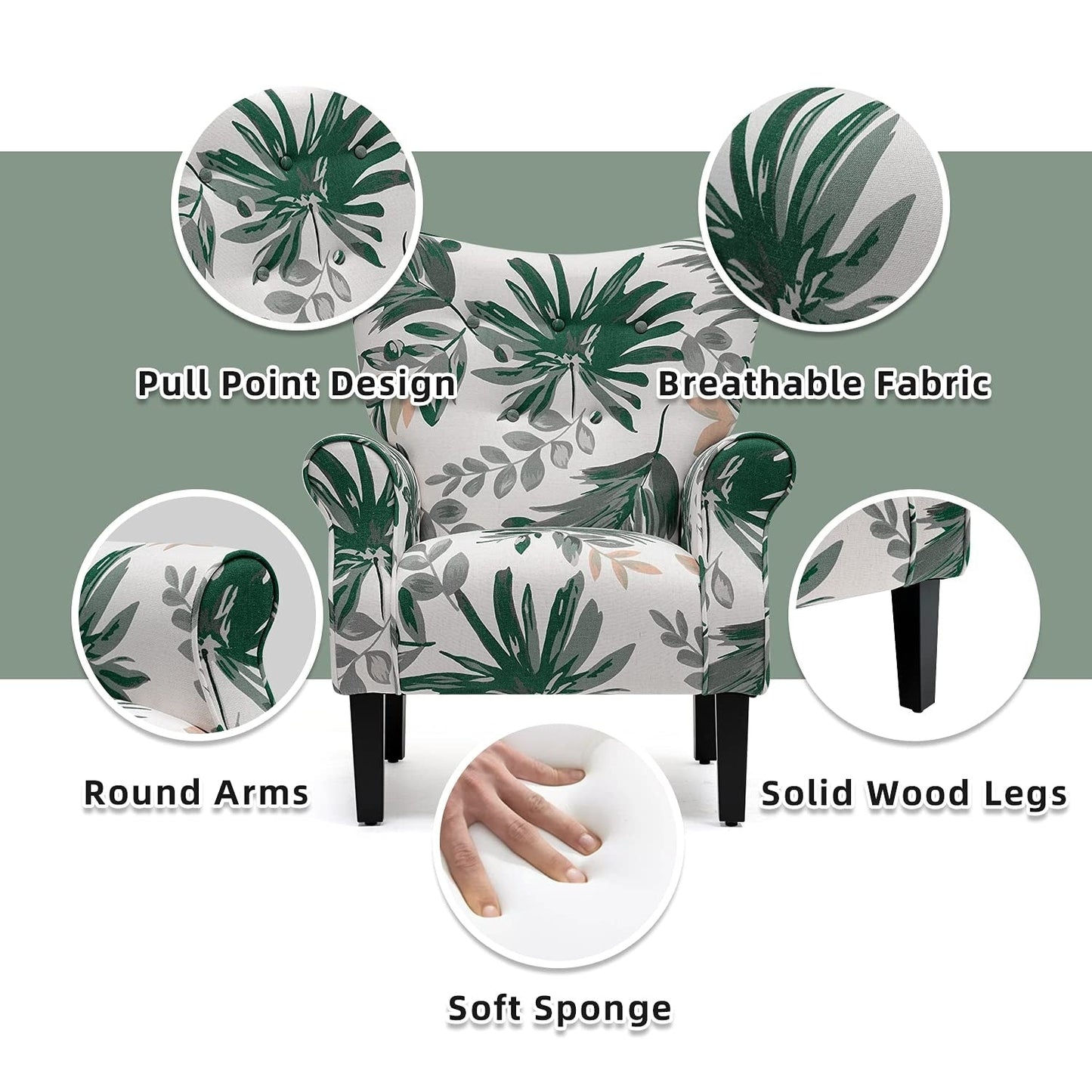 Fauteuil d'appoint moderne Erommy, fauteuil à dossier haut, canapé simple en tissu rembourré avec pieds en bois pour salon