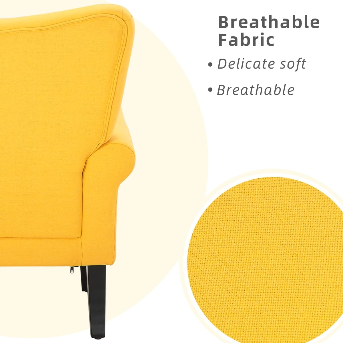 Fauteuil d'appoint moderne Erommy, fauteuil à dossier haut, canapé simple en tissu rembourré avec pieds en bois pour salon