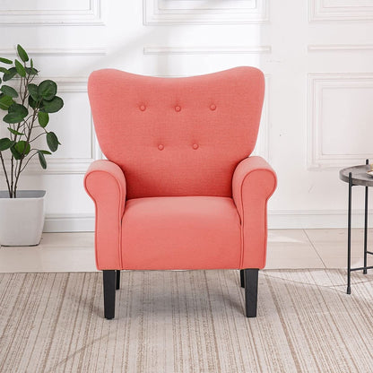 Fauteuil d'appoint moderne Erommy, fauteuil à dossier haut, canapé simple en tissu rembourré avec pieds en bois pour salon