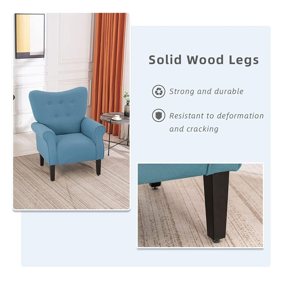 Fauteuil d'appoint moderne Erommy, fauteuil à dossier haut, canapé simple en tissu rembourré avec pieds en bois pour salon