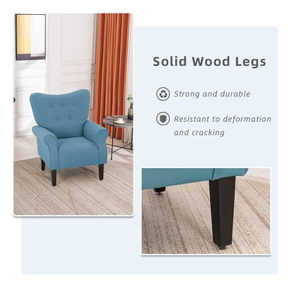 Fauteuil d'appoint moderne Erommy, fauteuil à dossier haut, canapé simple en tissu rembourré avec pieds en bois pour salon