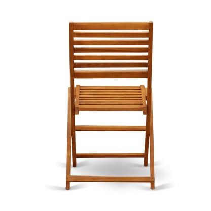 Ensemble de bistrot d'extérieur East West Furniture comprenant une table basse ronde en bois et deux chaises pliantes, huile naturelle