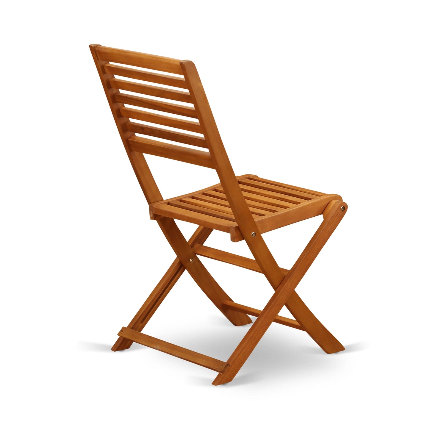 Ensemble de bistrot d'extérieur East West Furniture comprenant une table basse ronde en bois et deux chaises pliantes, huile naturelle