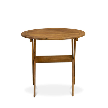 Ensemble de bistrot d'extérieur East West Furniture comprenant une table basse ronde en bois et deux chaises pliantes, huile naturelle