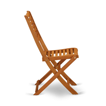 Ensemble de bistrot d'extérieur East West Furniture comprenant une table basse ronde en bois et deux chaises pliantes, huile naturelle