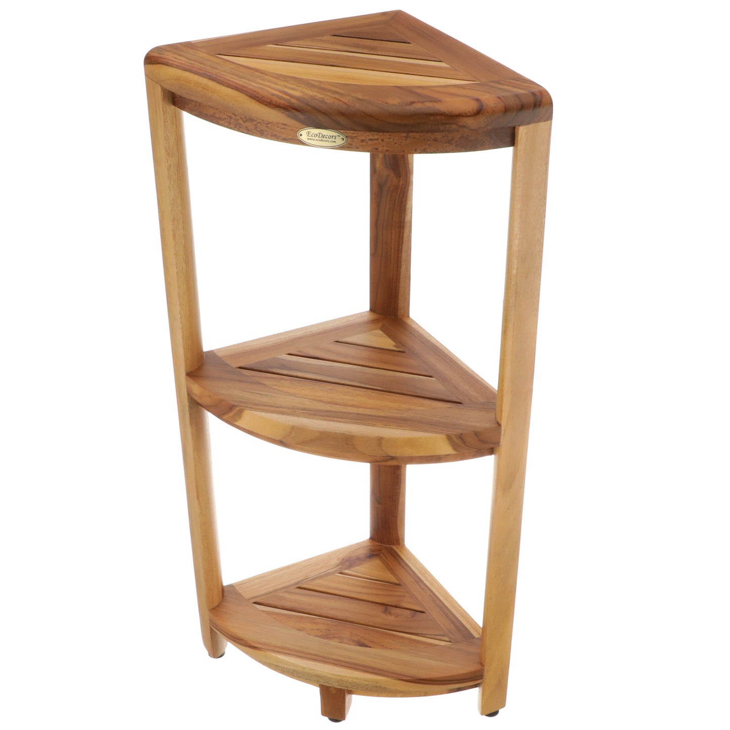 Table de douche à 3 niveaux EcoDecors, étagère de douche sur pied, étagère de douche en teck, support de rangement de douche, étagère en teck