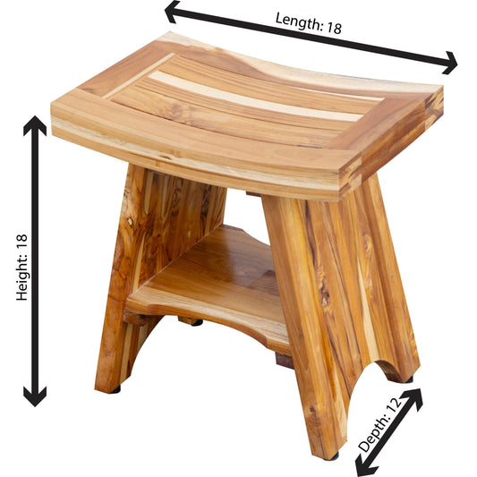 EcoDecors, Serenity, Banc de douche en teck, Tabouret de douche en teck, Banc de douche d'angle en teck, 45 cm, avec étagère