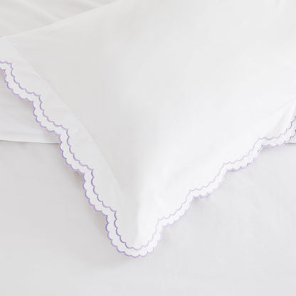 Parure de couette et taie d'oreiller double en percale de coton brodée et festonnée