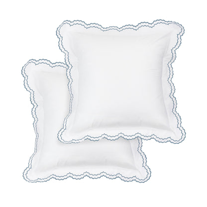 Parure de couette et taie d'oreiller double en percale de coton brodée et festonnée
