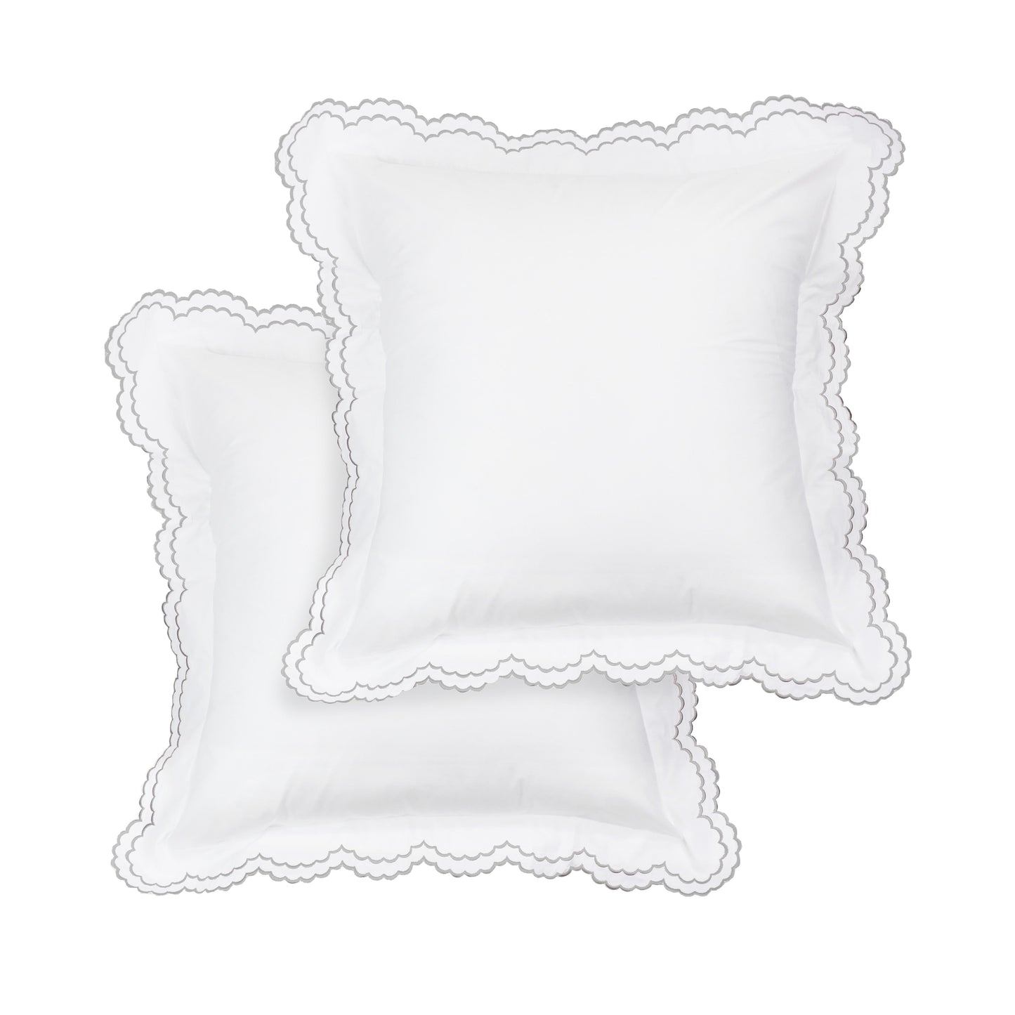 Parure de couette et taie d'oreiller double en percale de coton brodée et festonnée