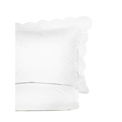 Parure de couette et taie d'oreiller double en percale de coton brodée et festonnée
