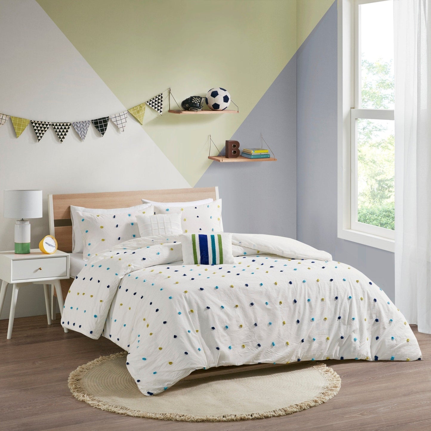 Parure de lit Ensley en coton jacquard à pompons par Intelligent Design Kids