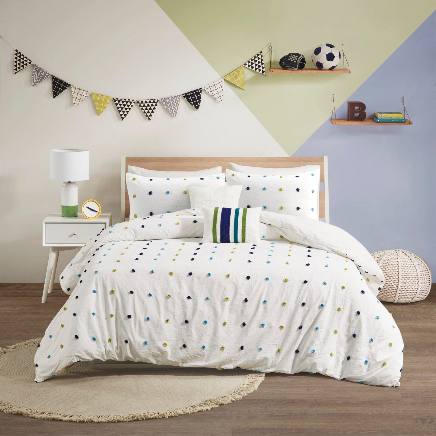 Parure de lit Ensley en coton jacquard à pompons par Intelligent Design Kids