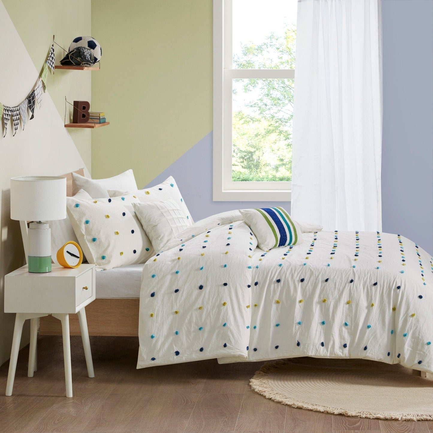 Parure de lit Ensley en coton jacquard à pompons par Intelligent Design Kids