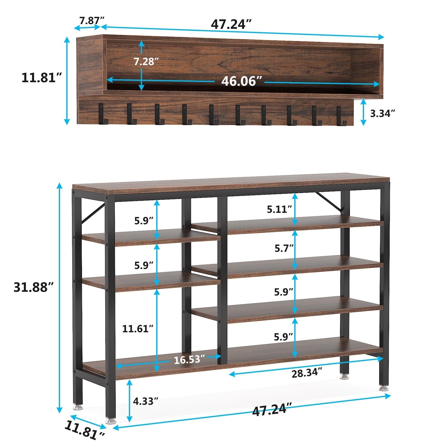 Ensemble de porte-manteaux et bancs à chaussures pour entrée, porte-manteaux et porte-chaussures industriel