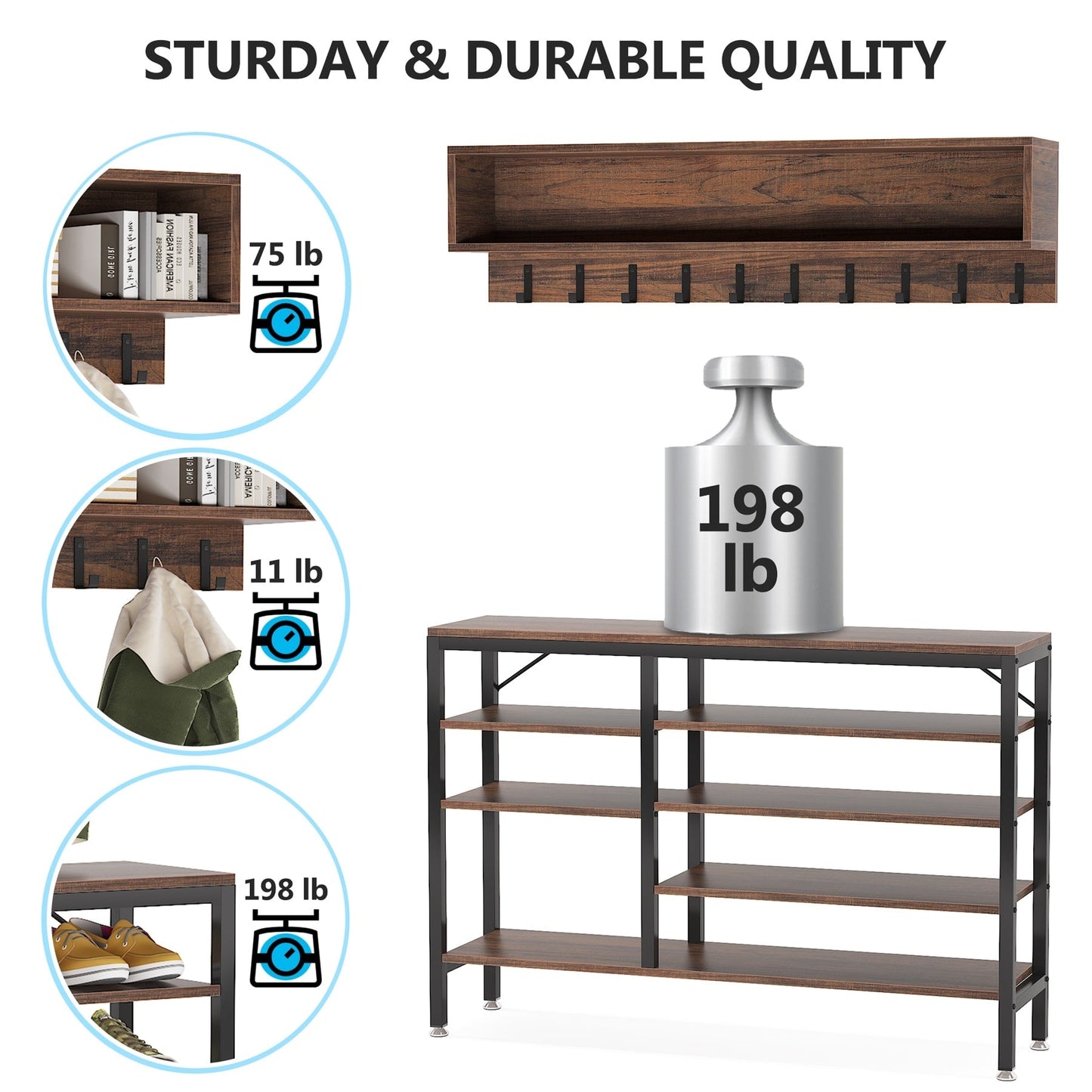 Ensemble de porte-manteaux et bancs à chaussures pour entrée, porte-manteaux et porte-chaussures industriel