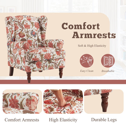 Fauteuil d'appoint moderne Erommy, fauteuil à dossier haut, canapé simple en tissu rembourré avec pieds en bois pour salon