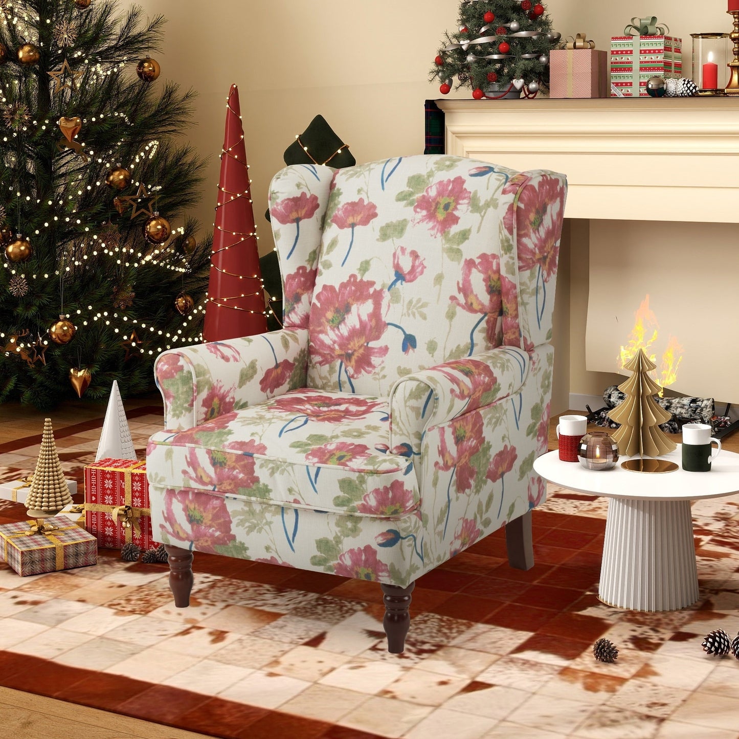 Fauteuil d'appoint moderne Erommy, fauteuil à dossier haut, canapé simple en tissu rembourré avec pieds en bois pour salon