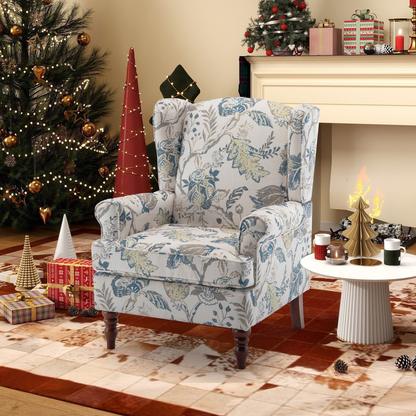 Fauteuil d'appoint moderne Erommy, fauteuil à dossier haut, canapé simple en tissu rembourré avec pieds en bois pour salon