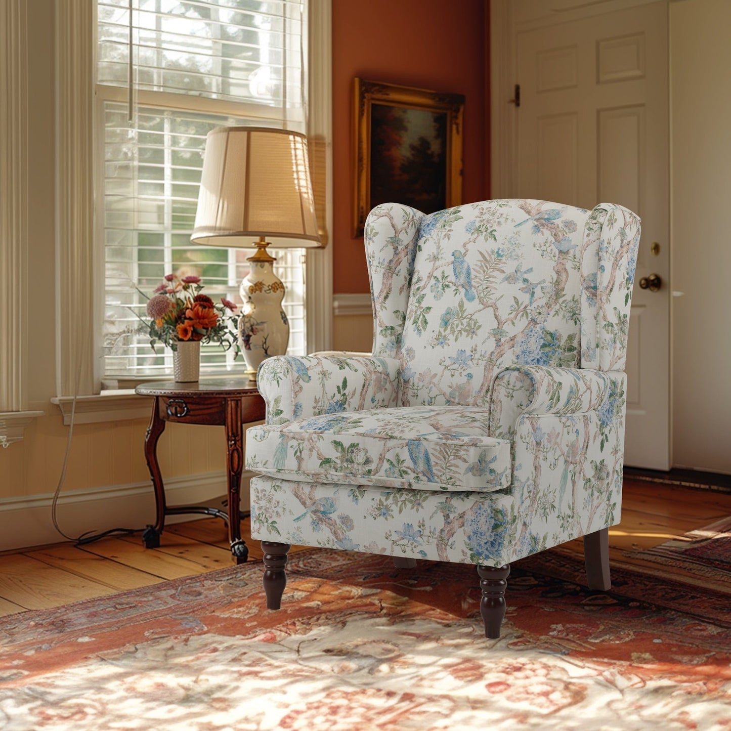 Fauteuil d'appoint moderne Erommy, fauteuil à dossier haut, canapé simple en tissu rembourré avec pieds en bois pour salon