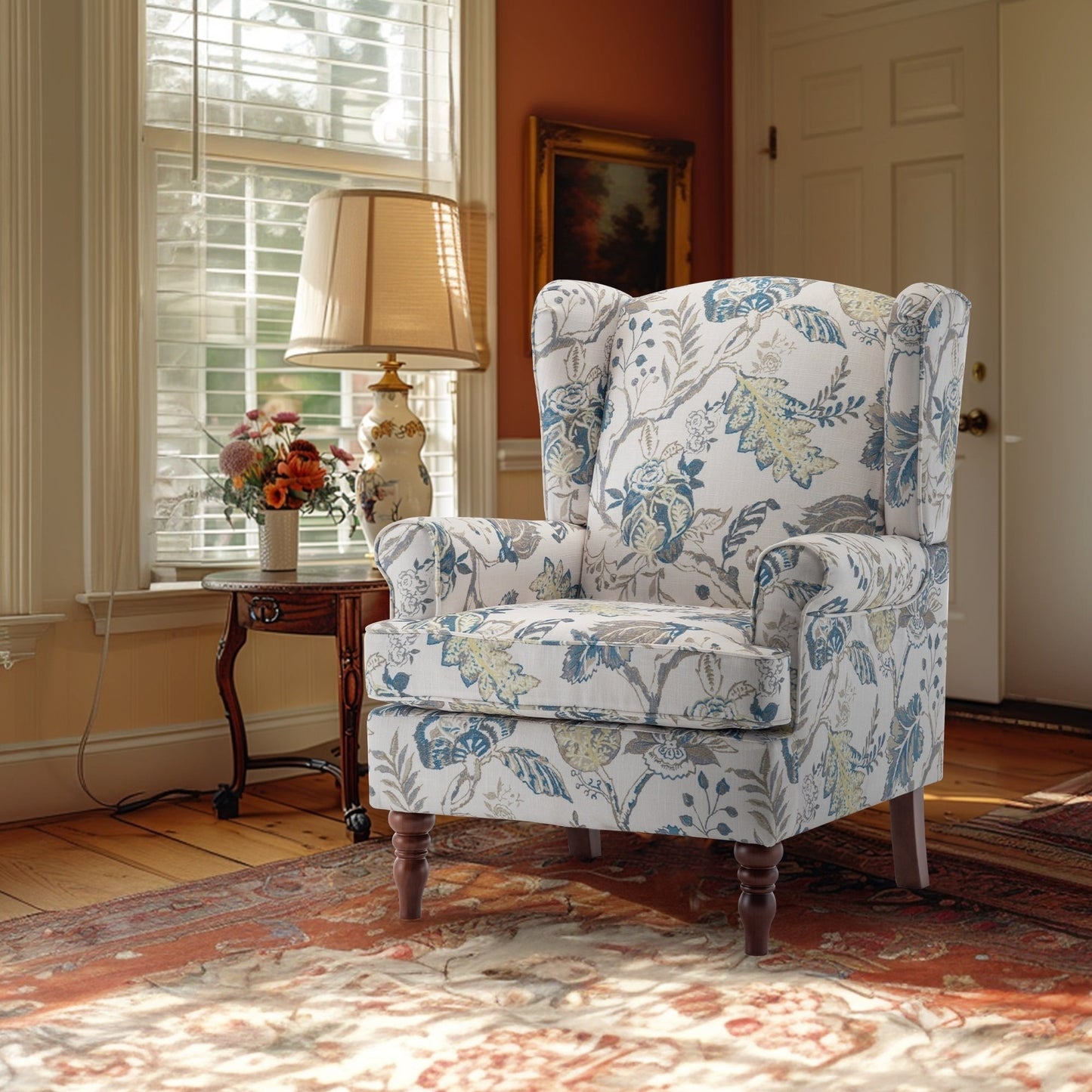 Fauteuil d'appoint moderne Erommy, fauteuil à dossier haut, canapé simple en tissu rembourré avec pieds en bois pour salon