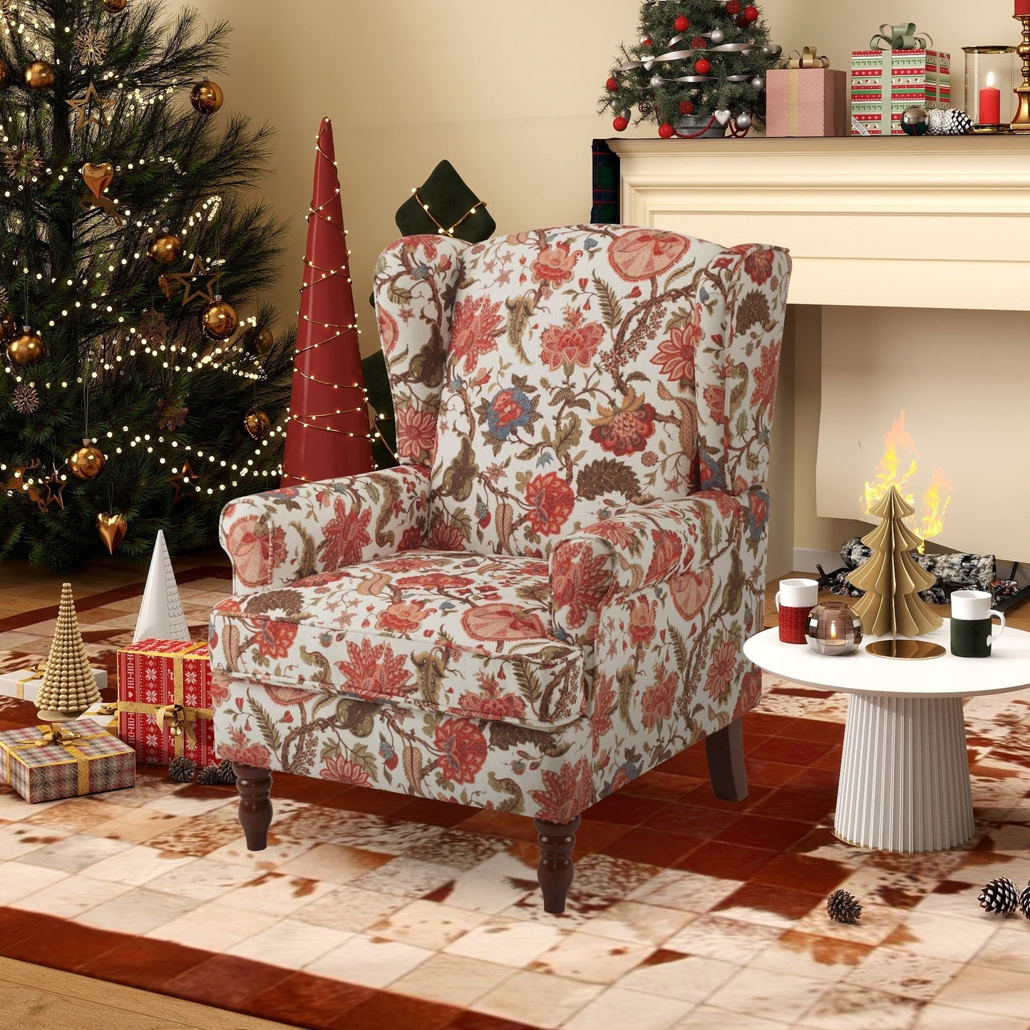 Fauteuil d'appoint moderne Erommy, fauteuil à dossier haut, canapé simple en tissu rembourré avec pieds en bois pour salon