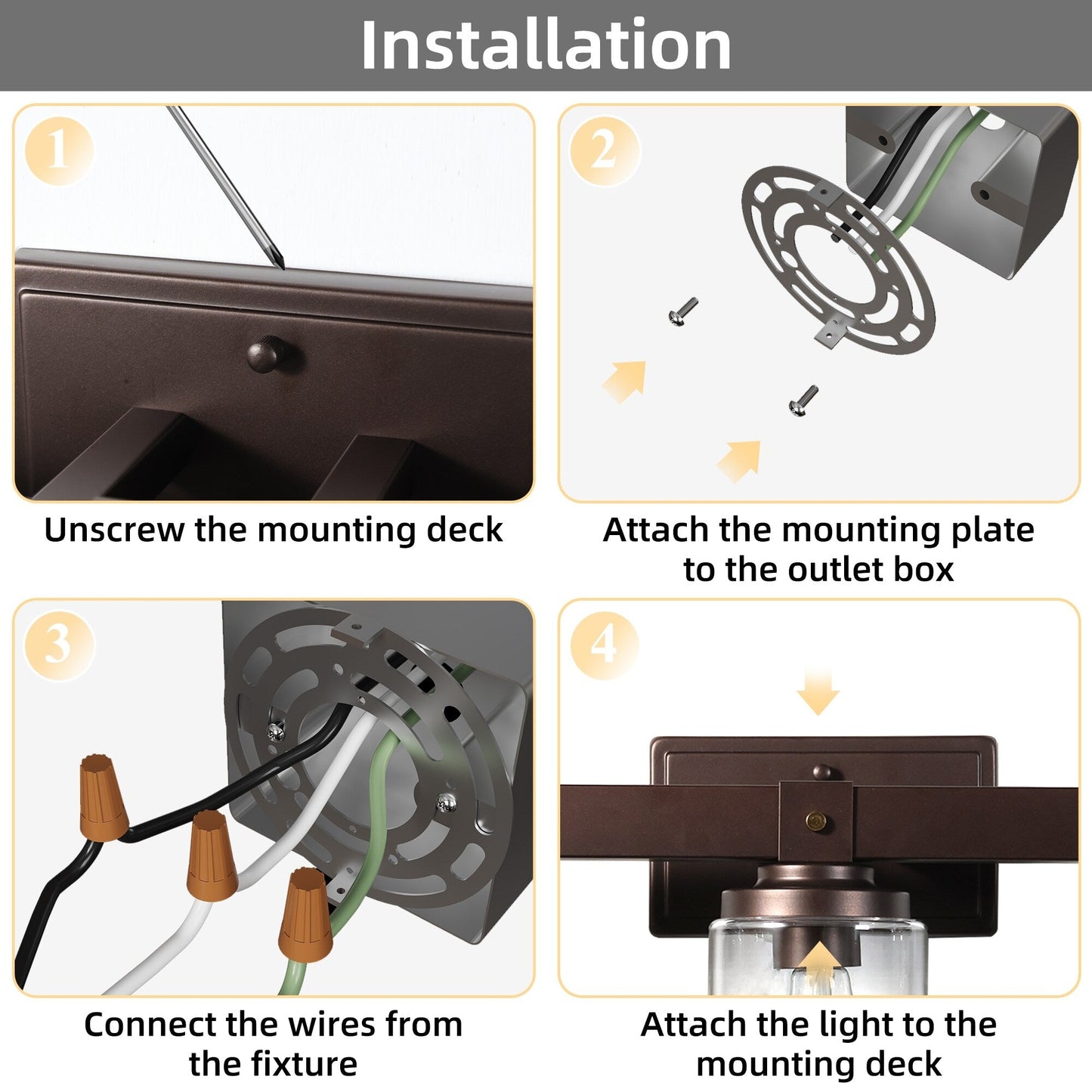 Applique murale de salle de bain ExBrite Farmhouse à 3 lumières, en fer noir, à intensité variable