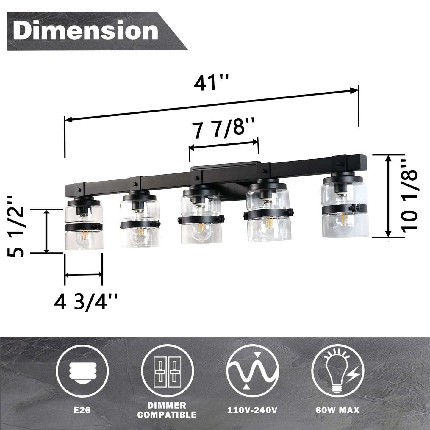 Applique murale de salle de bain ExBrite Farmhouse à 3 lumières, en fer noir, à intensité variable