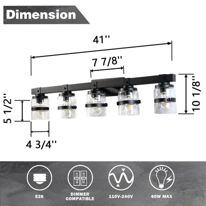 Applique murale de salle de bain ExBrite Farmhouse à 3 lumières, en fer noir, à intensité variable