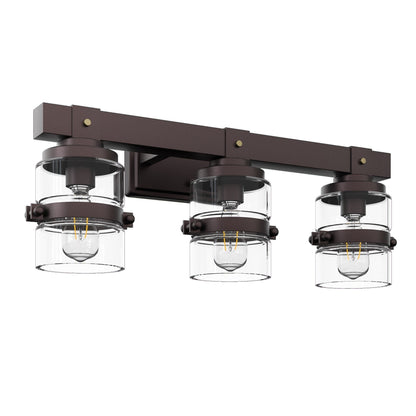 Applique murale de salle de bain ExBrite Farmhouse à 3 lumières, en fer noir, à intensité variable